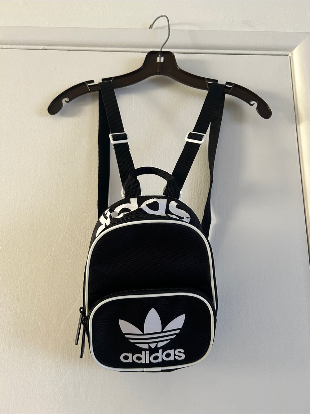 adidas Black and White Mini Backpack with Trefoil